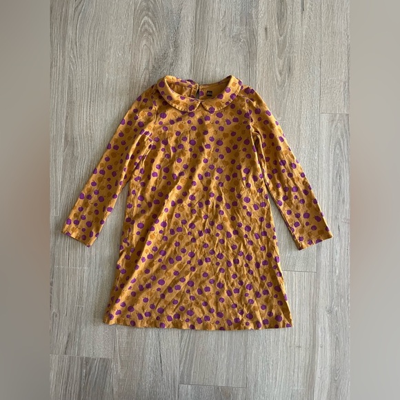 Tea Collection Other - Tea Collection Girls Apple/Plum Polka Dot Dress Yellow Collared Long Sleeves - 7